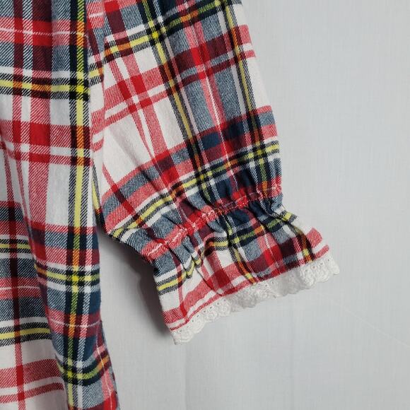 The 1 For U Plaid Flannel Lace Trim Ruffle Hem Nightgown sz M red multi classic - Picture 4 of 9